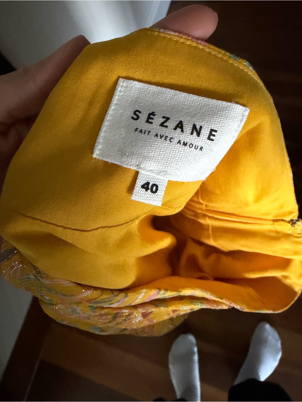 Sezane Silk Metallic Floral Mini Skirt Yellow Tie Front size FR 40/ US 6-8 - Picture 12 of 14